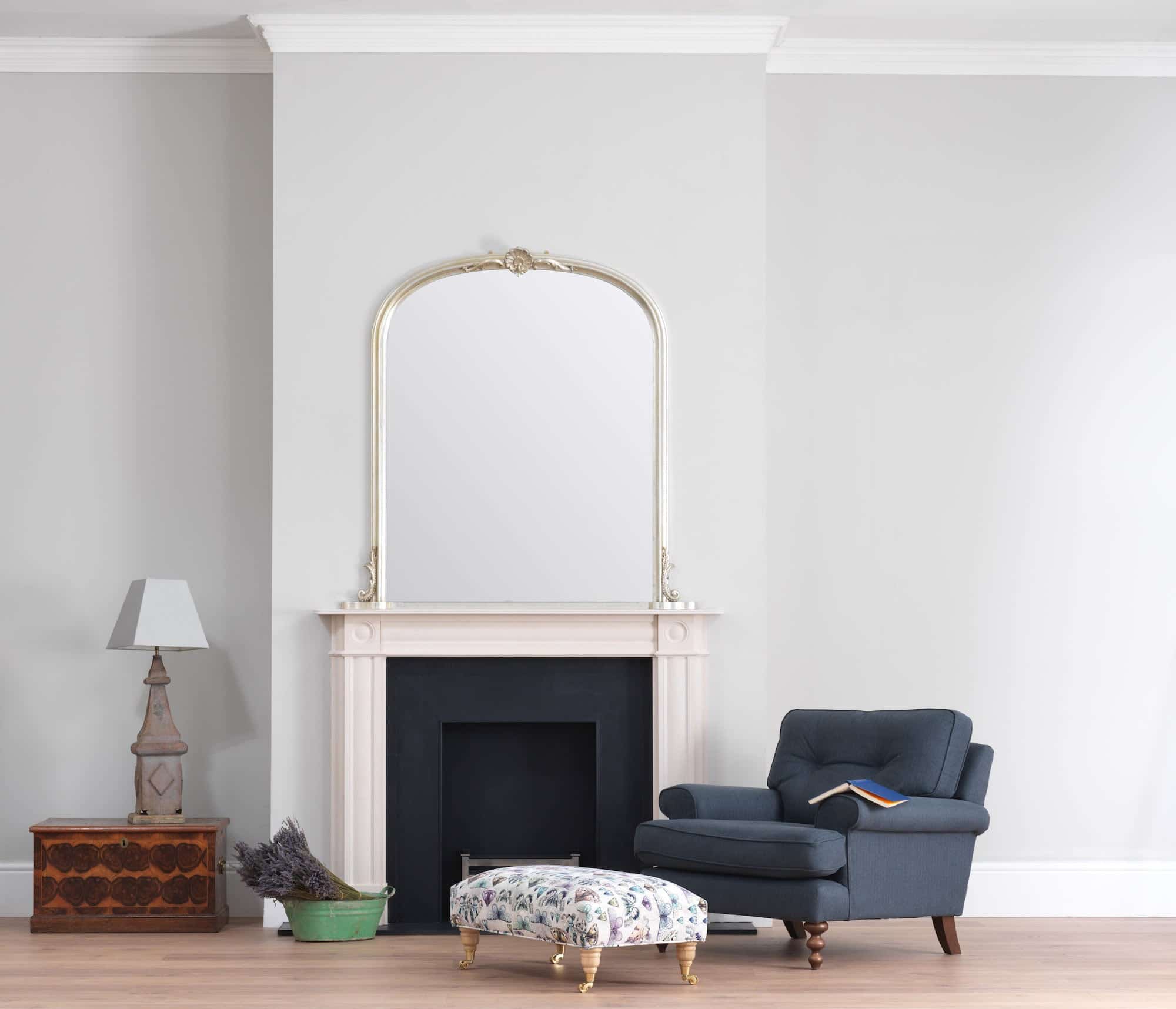 large silver overmantel mirror