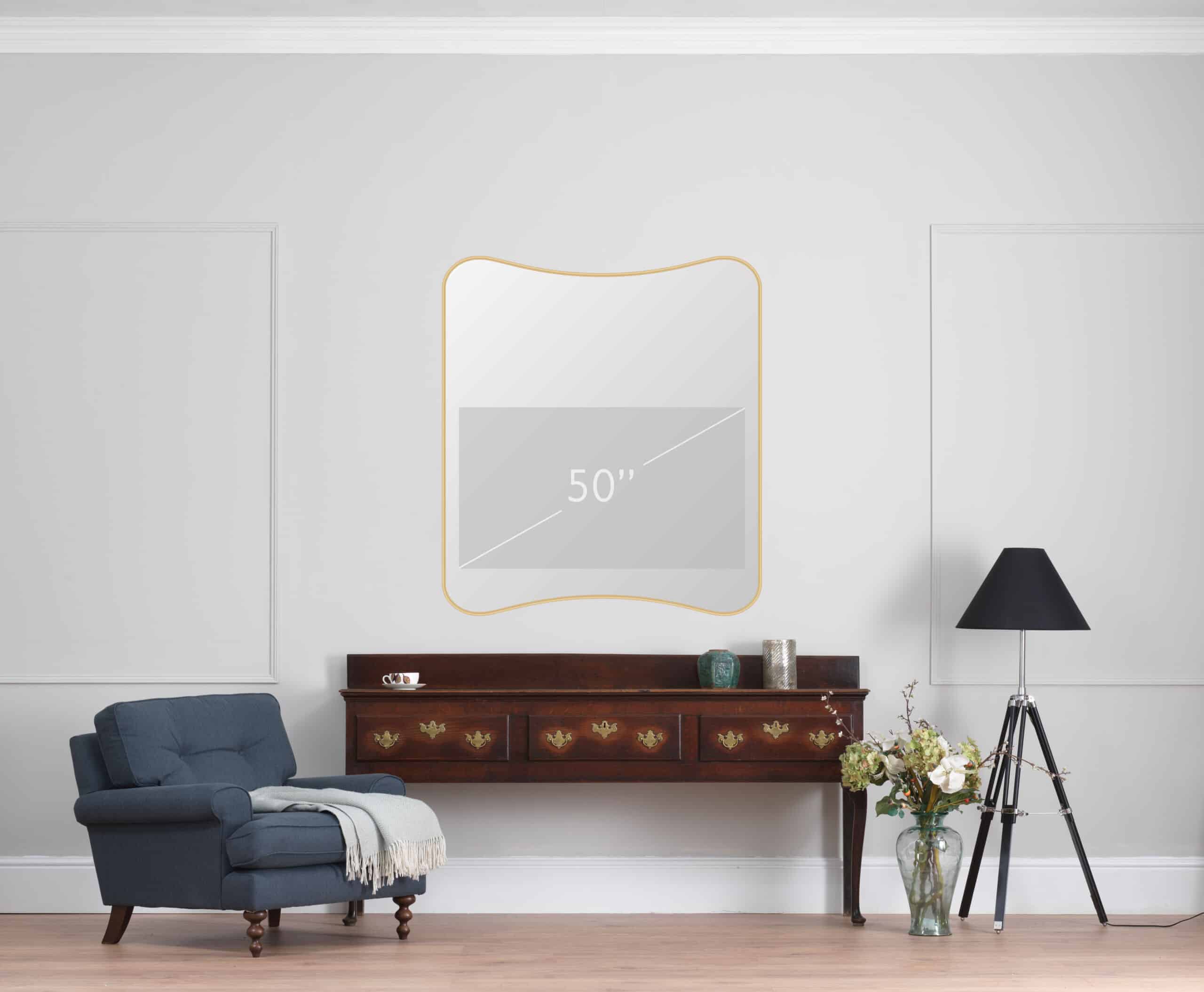 No69 Slimline Curvy TV Mirror in room